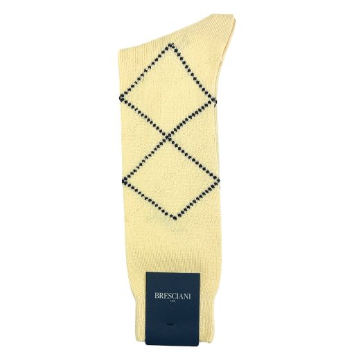 Wool mid-calf Bresciani Argyle Socks - Yellow & Navy (114738)