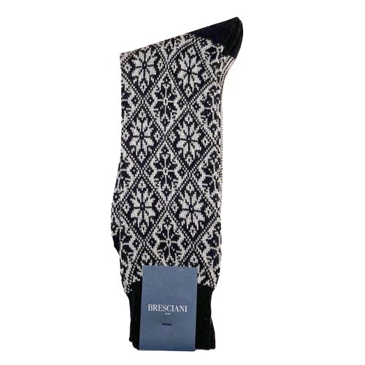 Wool Mid-Calf Bresciani Chalet Socks - Black with Fog (104759)