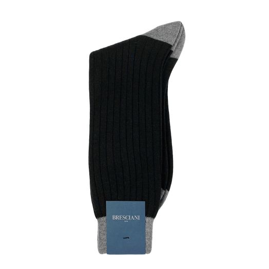 Wool mid-calf Bresciani Contrast Heel Toe Socks - Black with Grey (106557)