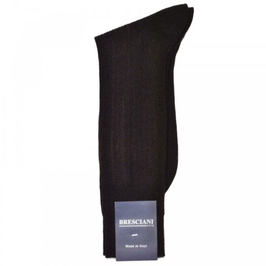Wool mid-calf Bresciani Fine Gauge Vertical Stripe Socks - Dark Brown with Rust