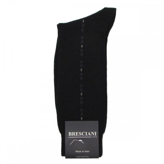 Wool mid-calf Bresciani Linear Pattern Socks - Black & Grey