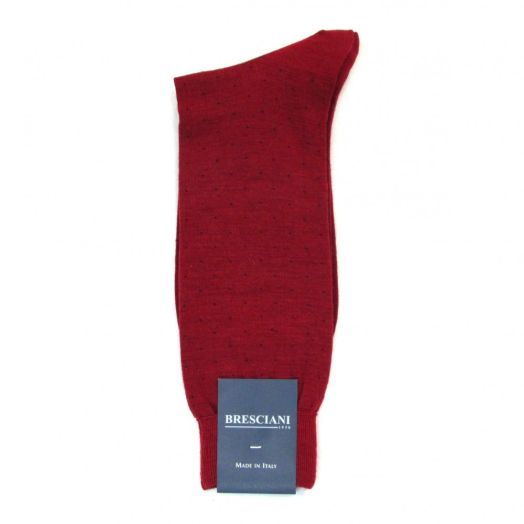 Wool mid-calf Bresciani Pin Dot Socks - Cherry Red with Navy