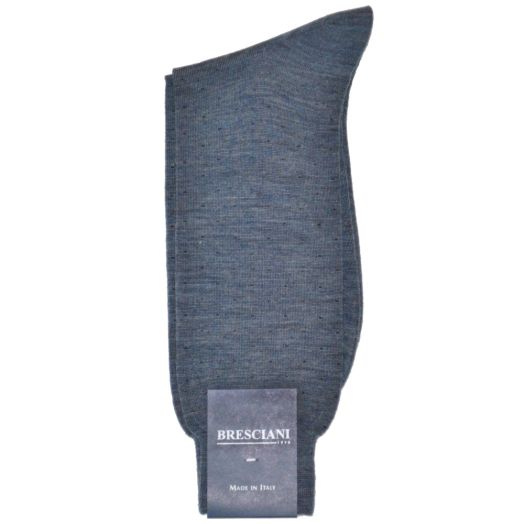 Wool Mid-calf Bresciani Pin Dot Socks - Denim with Navy Dots