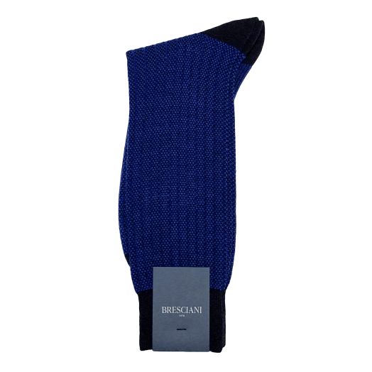Wool Mid-Calf Bresciani Ribbed Birdseye Socks - Navy & Royal (104764)