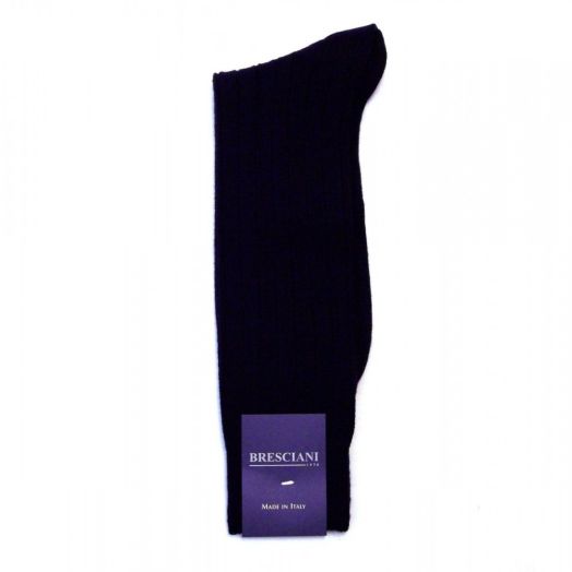 Wool Mid-calf Bresciani Ribbed Socks - Black