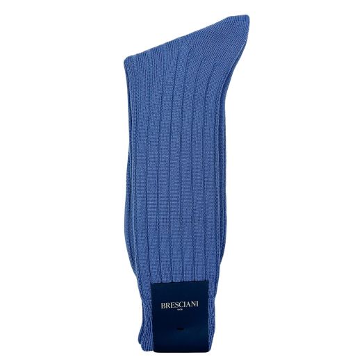 Wool Mid-calf Bresciani Ribbed Socks - Blue (110936)
