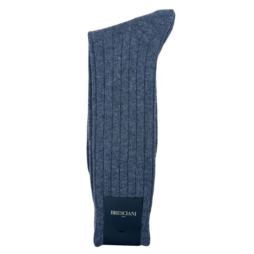Wool Mid-calf Bresciani Ribbed Socks - Blue Marl (110946)