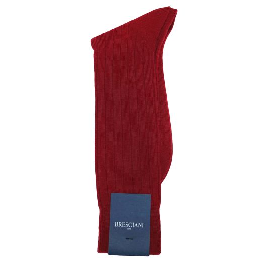 Wool Mid-calf Bresciani Ribbed Socks - Burgundy (104739)