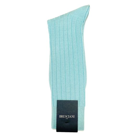 Wool Mid-calf Bresciani Ribbed Socks - Celeste Blue (104740)