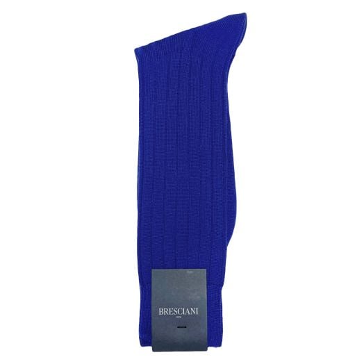 Wool Mid-calf Bresciani Ribbed Socks - Cobalt Blue (104741)