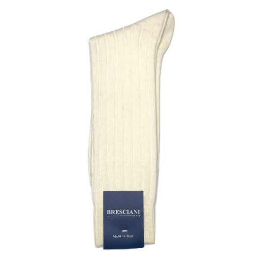 Wool Mid-calf Bresciani Ribbed Socks - Ivory (91169)