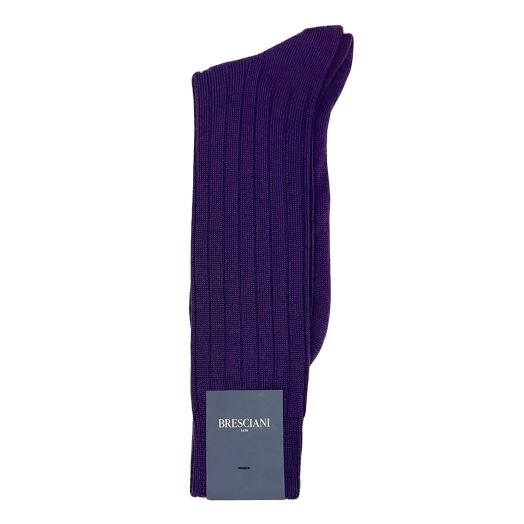 Wool Mid-calf Bresciani Ribbed Socks - Plum (110939)