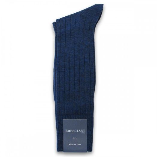 Wool Mid-calf Bresciani Ribbed Socks - Sea Blue