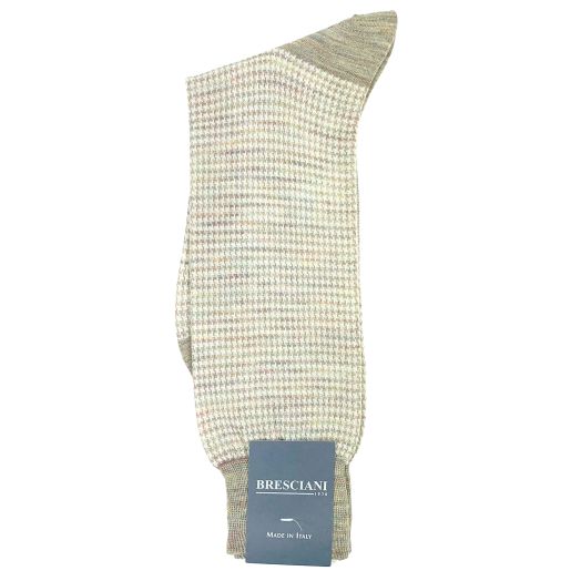 Wool Mid-calf Bresciani Socks - Houndstooth - Beige Marl