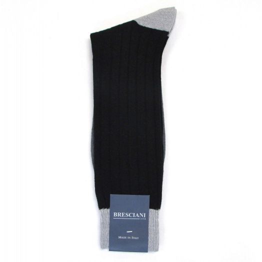 Wool mid-calf Bresciani Socks - Tri-tone - Black Grey Pearl