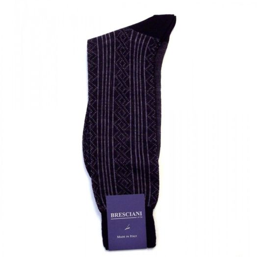 Wool mid-calf Bresciani Vertical Pattern Socks - Black
