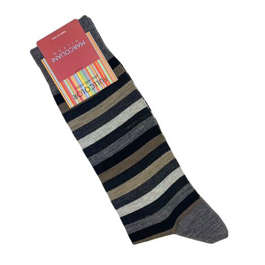 Wool Mid-Calf Marcoliani Socks - Rainbow Stripe - Charcoal Brown Mix (116780)
