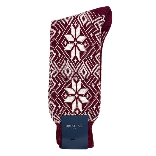 Wool Over-the-calf Bresciani Apres Ski Chalet Socks - Burgundy & White (114747)