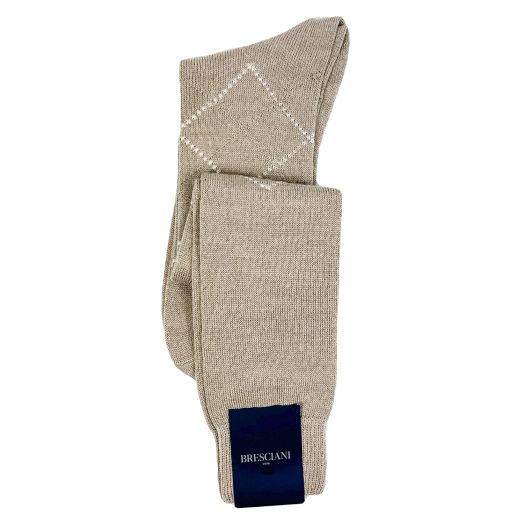 Wool Over-the-Calf Bresciani Argyle Socks - Beige with White (105241)
