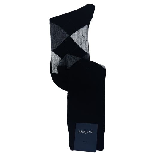 Wool Over-the-Calf Bresciani Argyle Socks - Black & Grey (114744)