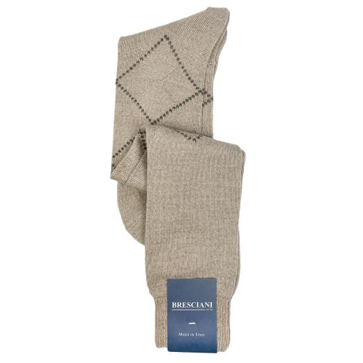 Wool Over-the-Calf Bresciani Argyle Socks - Khaki (100705)