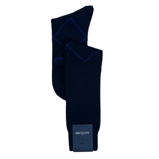 Wool Over-the-Calf Bresciani Argyle Socks - Navy with Sapphire (114746)