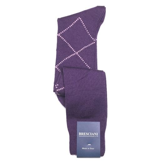 Wool over-the-calf Bresciani Argyle Socks - Violet with Lilac (95779)