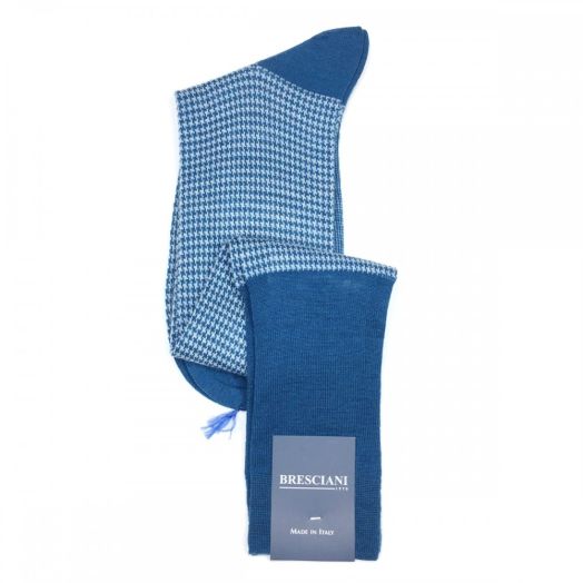 Wool over-the-calf Bresciani Houndstooth Socks - Teal (91176)