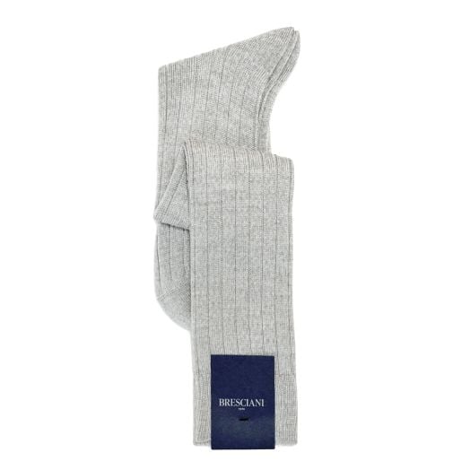 Wool Over-the-Calf Bresciani Ribbed Socks - Fog Grey (104744)