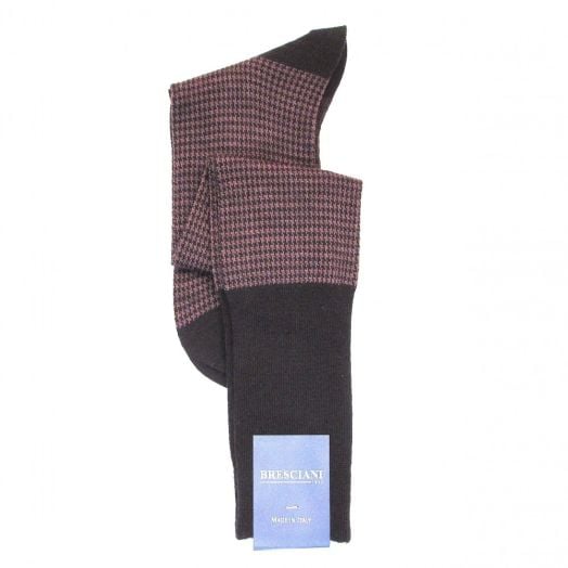 Wool Over-the-calf Bresciani Socks - Houndstooth - Chocolate & Chestnut (78341)
