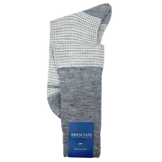 Wool Over-the-calf Bresciani Socks - Houndstooth - Grey & Light Grey (097098)
