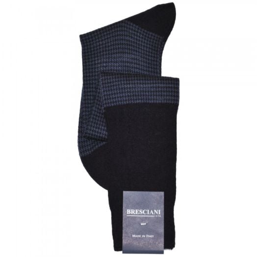 Wool Over-the-calf Bresciani Socks - Houndstooth - Navy & Blue (82695)