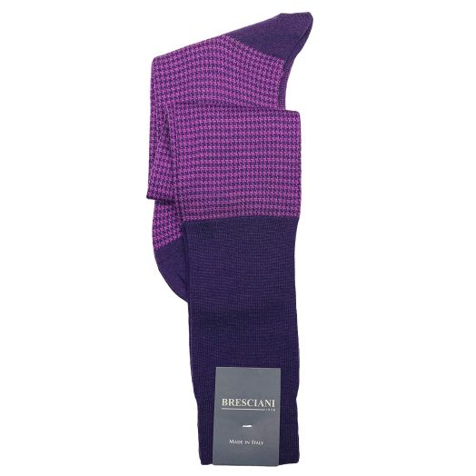 Wool Over-the-calf Bresciani Socks - Houndstooth - Purple (097100)