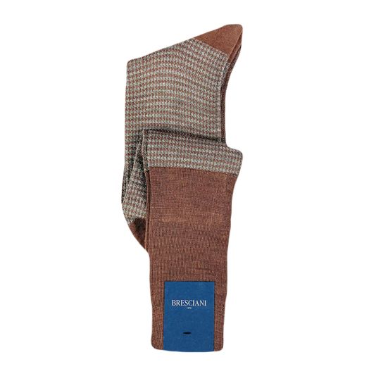 Wool Over-the-Calf Bresciani Socks - Houndstooth - Rust Melange (106568)