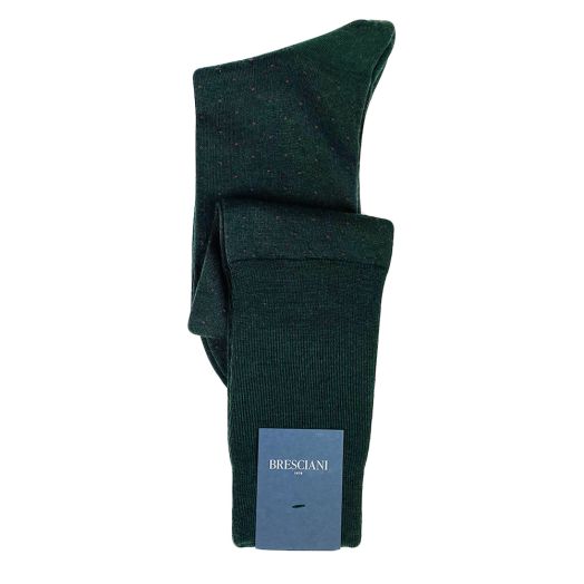Wool Over-the-calf Bresicani Pin Dot Socks - Dark Green with Red (106564)