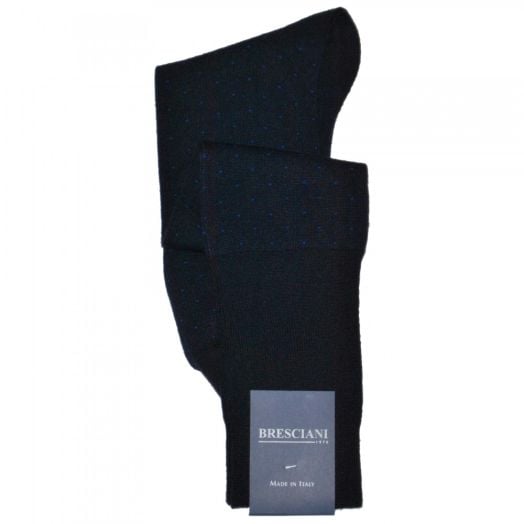 Wool Over-the-calf Bresicani Pin Dot Socks - Navy with Blue Dots (82693)