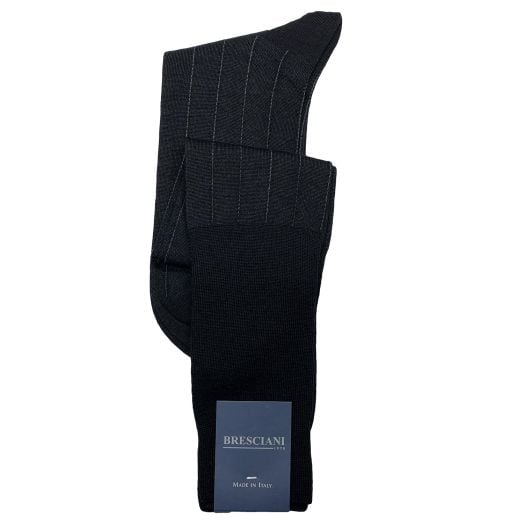Wool Over-the-calf Bresicani Wide Stripe Socks - Black with Grey (097105)