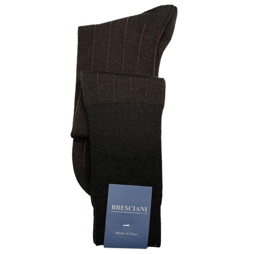 Wool Over-the-calf Bresicani Wide Stripe Socks - Brown with Orange (097101)