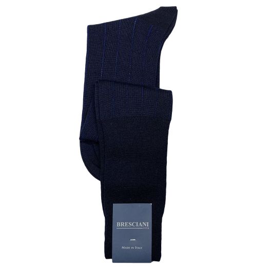 Wool Over-the-calf Bresicani Wide Stripe Socks - Navy with Royal (097103)