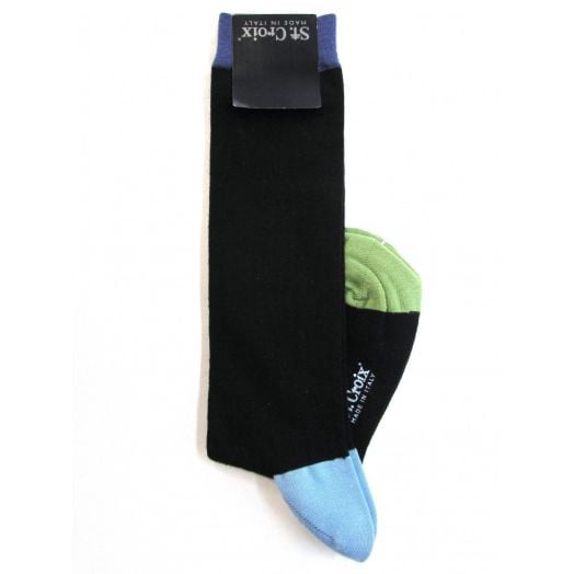 Wool St. Croix Midcalf Socks - Contrast Toe & Heel (0330 Black)