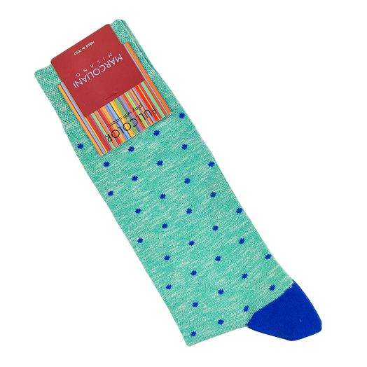 Cotton Mid-Calf Marcoliani Socks - Fluo Dots - Aqua (102167)