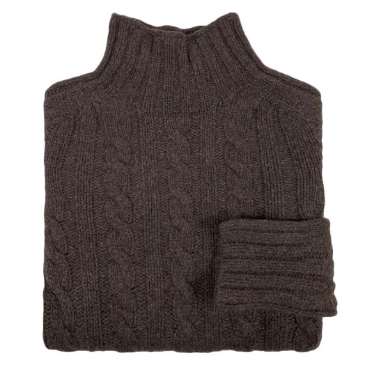 O'Connell's Women's Geelong Cable Knit Funnel Neck Sweater - Dark Brown