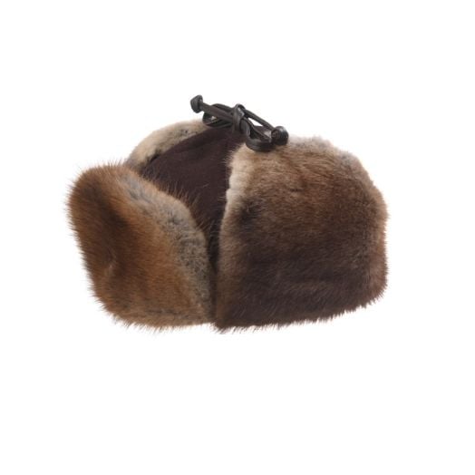 Yukon Melton Wool & Fur Hat - Muskrat - Brown Melton Wool, Natural Muskrat