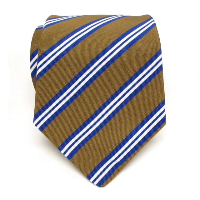 Atkinsons Irish Poplin Necktie - Stripe - Bronze, Royal & White (85125)