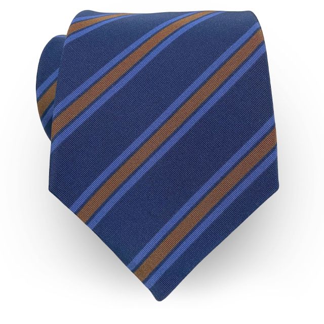 Atkinsons Irish Poplin Necktie - Stripe - Navy with Blue & Brown (102179)