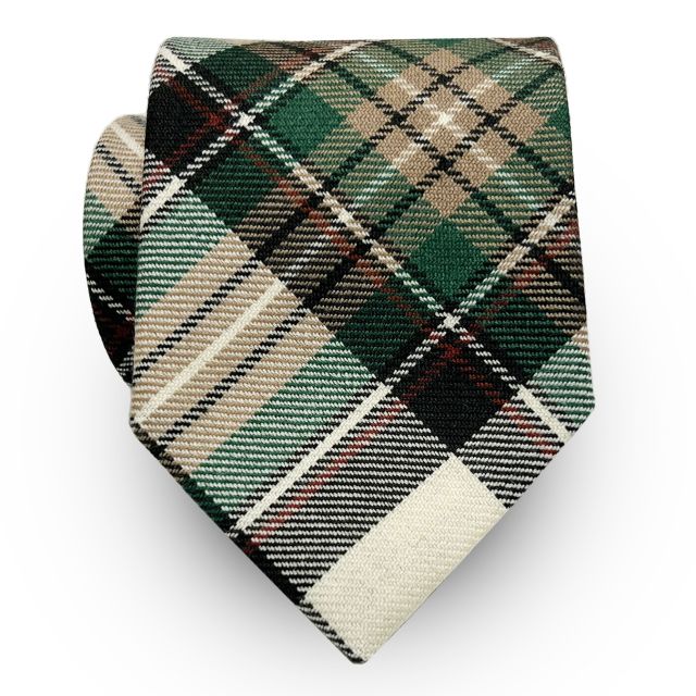 Atkinsons Wool Tartan Plaid Tie - Tan & Green (63387)