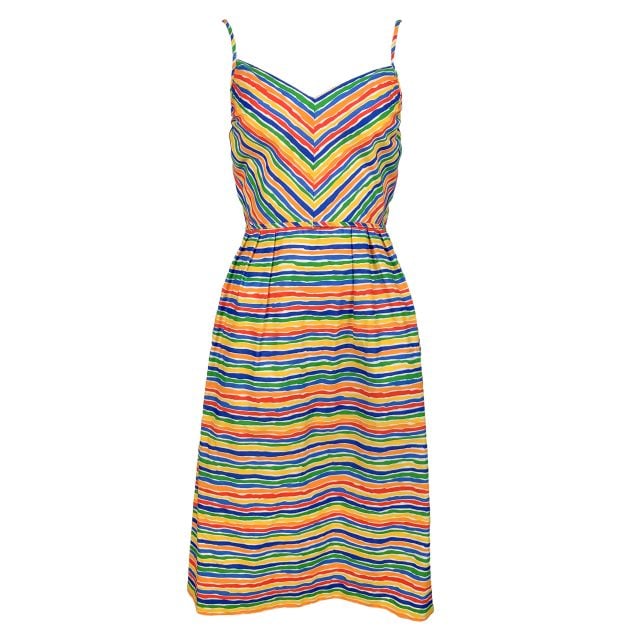 California Poppy by Lanz - Vintage Sleeveless Sundress - Rainbow Stripes (6381)