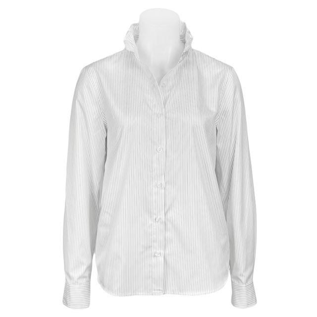Kal Rieman Amy Ruffle Collar Shirt - Navy Pinstripe (11365)