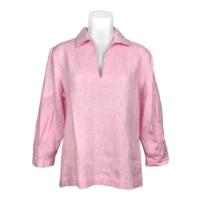 Kal Rieman Lea Linen Collared V-Neck Top - Pink (11337)