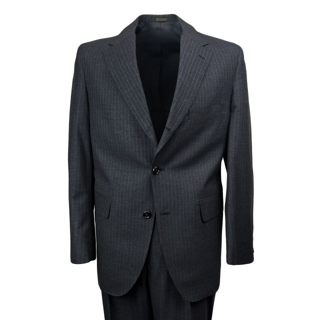 New Old Stock Deansgate Wool Suit - Charcoal Blue with Red Beaded Pinstripe